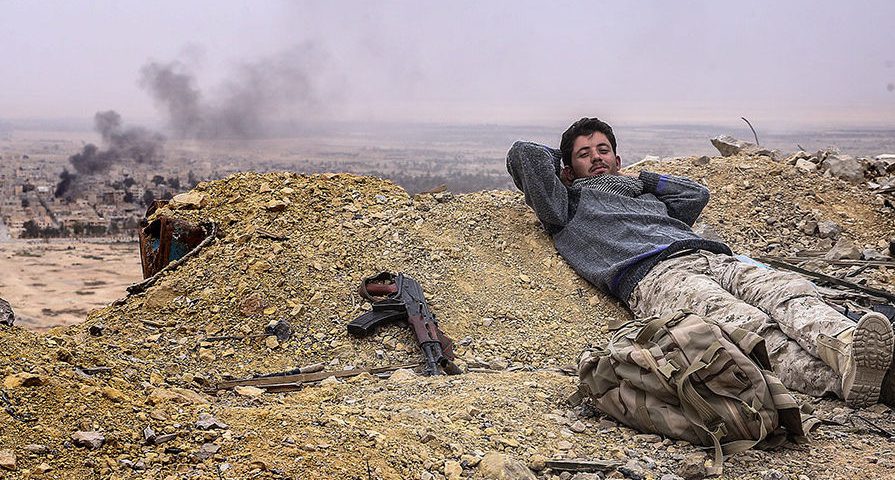 A Syrian army soldier atop Fahr-al-Din castle, photo by Valery Sharifullin/TASS