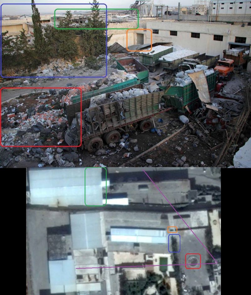 Геолокация места авиаудара (фиолетовым внизу отмечен примерный угол обзора камеры). Источник фото Ссылка на Google Maps